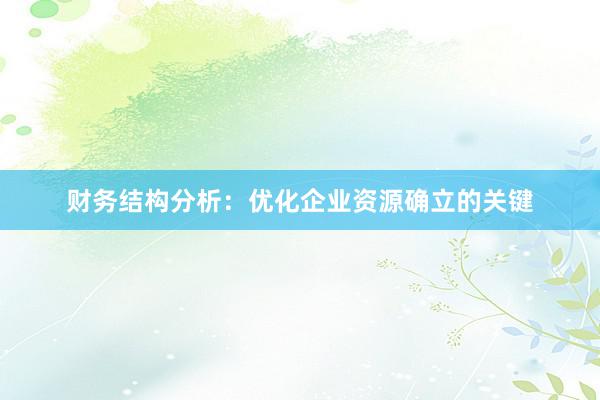 财务结构分析：优化企业资源确立的关键